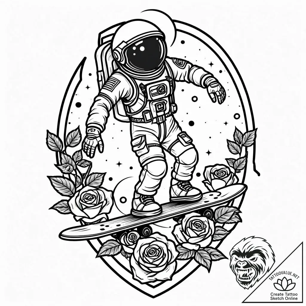 Astronaut skateboarding on the rings of satur... - style Jaeger Mini - tattoo sketch (10.11.2025 08:58)