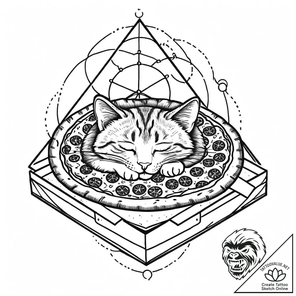 Cat sleeping inside an empty pizza box, tatto... - style Jaeger Mini - tattoo sketch (10.11.2025 09:22)