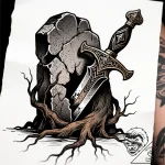Dagger embedded in stone, artistic tattoo ske… – style Flux Inscriptions – tattoo sketch (10.11.2025 09:28)
