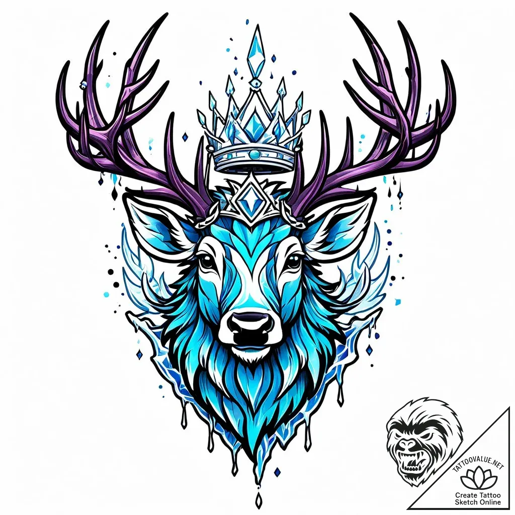 Ice stag crowned with frost, tattoo line art,... - style Jaeger Mini - tattoo sketch (10.11.2025 09:33)