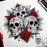 Tattoo sketch, skeleton skulls with sugar sku… – style Jaeger Simple – tattoo sketch (10.11.2025 09:43)