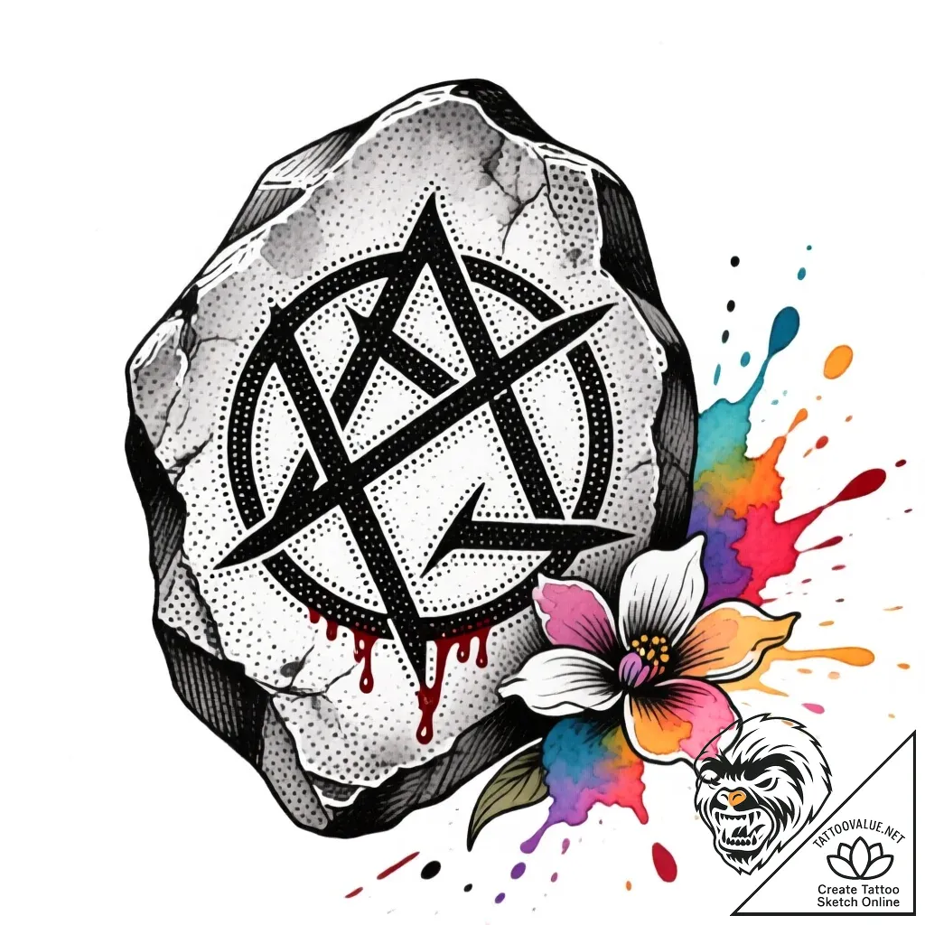 Blood rune etched into stone, tattoo sketch d... - style Flux Inscriptions - tattoo sketch (10.11.2025 09:52)