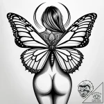 Monarch butterfly wings emerging from a woman… – style Jaeger Simple – tattoo sketch (10.11.2025 09:55)