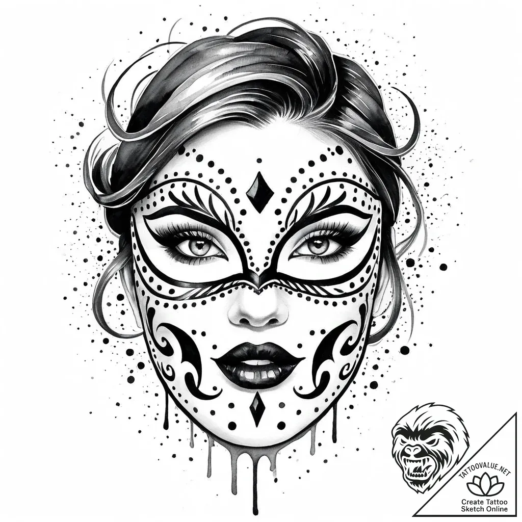 Mask with stitched mouth, artistic tattoo ske... - style Jaeger Mini - tattoo sketch (10.11.2025 09:57)