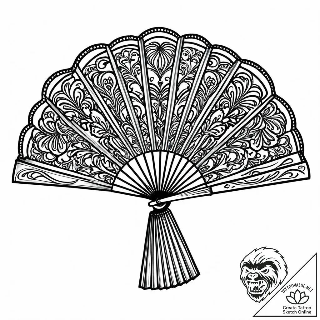 Lace fan, held by a delicate, ghostly hand, t... - style Jaeger Mini - tattoo sketch (10.11.2025 10:10)