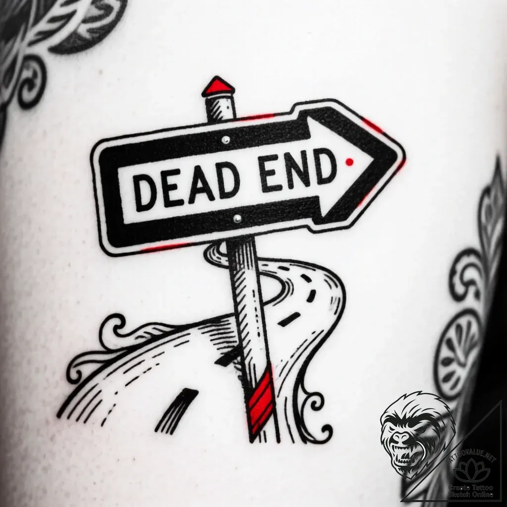 Road sign 'dead end' or 'wrong way', ink illu... - style Flux Inscriptions - tattoo sketch (10.11.2025 10:28)