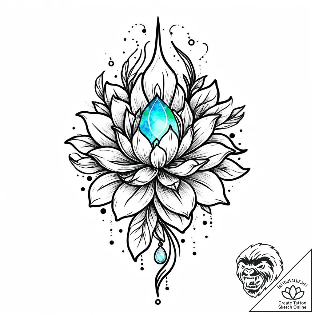 Opal roots beneath frozen bloom, ink illustra... - style Jaeger Mini - tattoo sketch (10.11.2025 10:33)