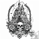 Floating castle chained to the ocean floor, a… – style Jaeger Mini – tattoo sketch (10.11.2025 10:43)