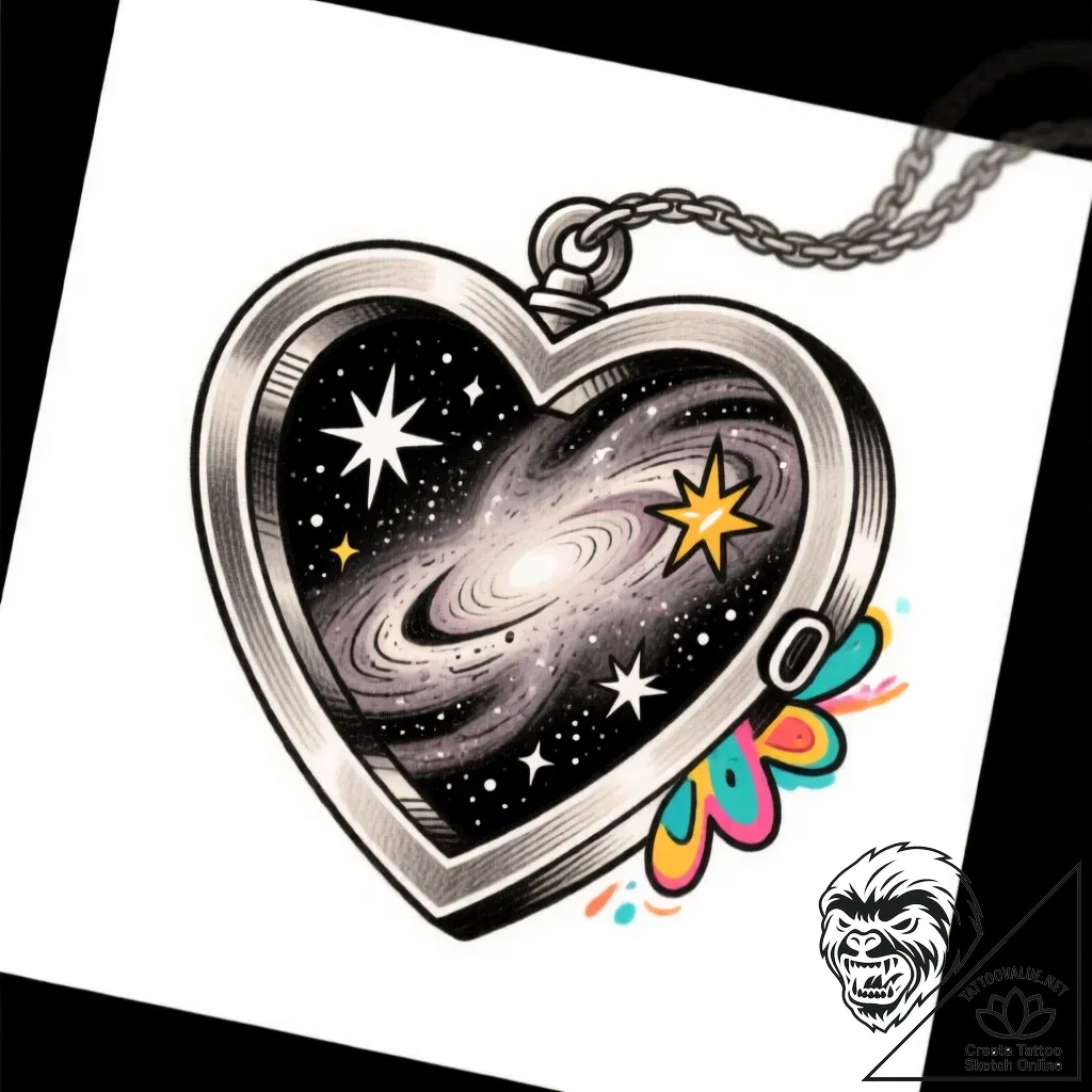 Locket opening to reveal a miniature, moving... - style Flux Inscriptions - tattoo sketch (10.11.2025 10:49)