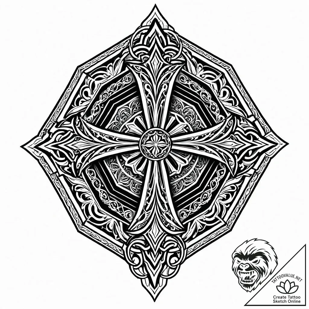 Octagon shield split by blade, artistic tatto... - style Jaeger Mini - tattoo sketch (10.11.2025 10:55)
