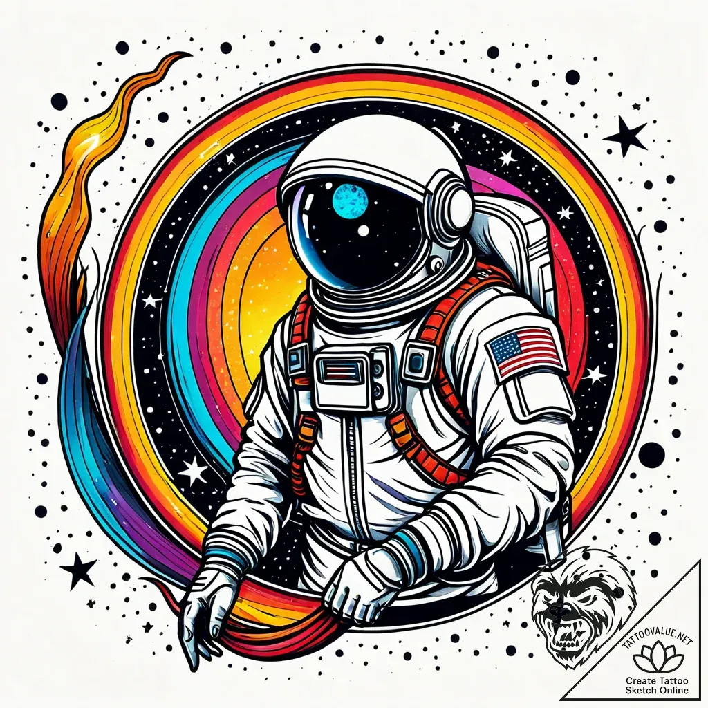 Astronaut gazing at black hole, ink illustrat... - style Jaeger Simple - tattoo sketch (10.11.2025 11:03)