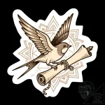 A whimsical bird in flight with a scroll, mes… – style Flux Inscriptions – tattoo sketch (10.11.2025 11:13)