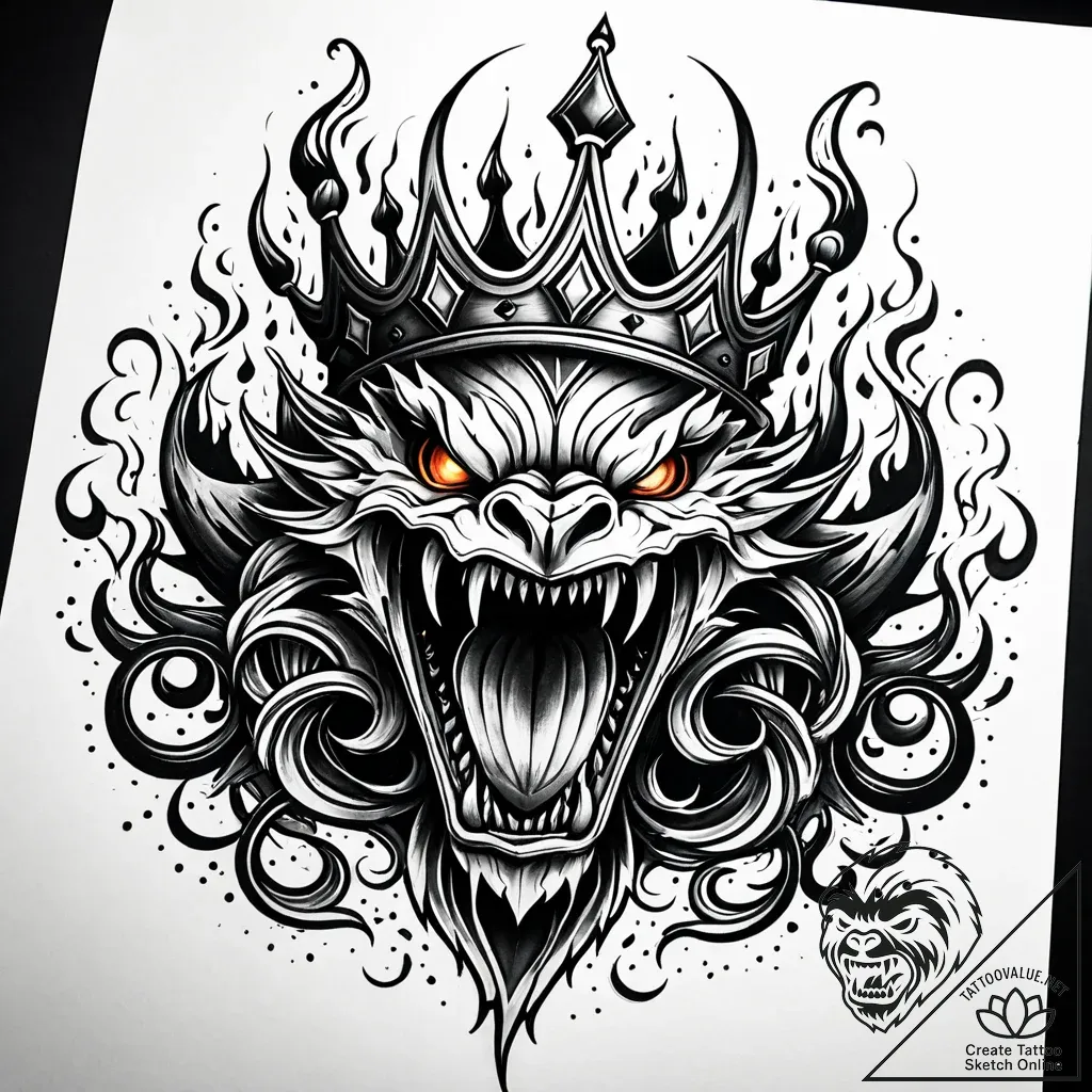 Night crown devouring flame, artistic tattoo... - style Jaeger Simple - tattoo sketch (10.11.2025 11:16)