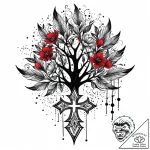 Feathered bloom beneath spectral tree, tattoo… – style Jaeger Mini – tattoo sketch (10.11.2025 11:19)