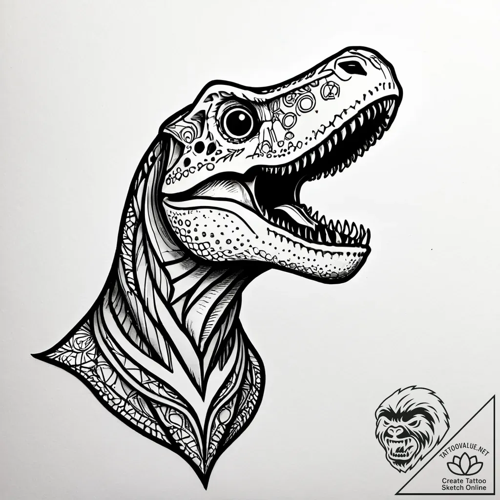 T-rex skeleton roaring at a meteor, tattoo fl... - style Jagger Old - tattoo sketch (10.11.2025 11:22)