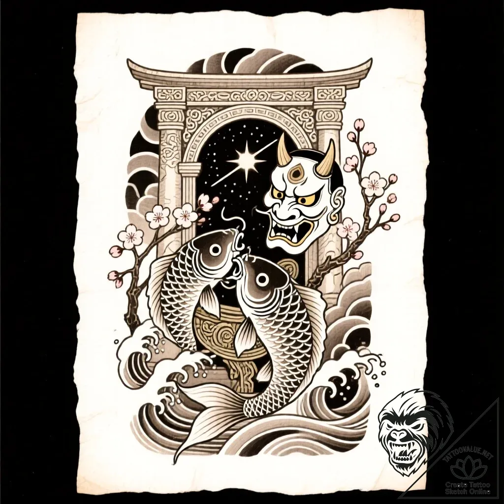 Hollow relic beneath celestial gate, tattoo s... - style Flux Inscriptions - tattoo sketch (10.11.2025 11:25)