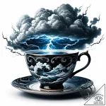 A teacup with a storm inside – style Jaeger Simple – tattoo sketch (10.11.2025 11:40)