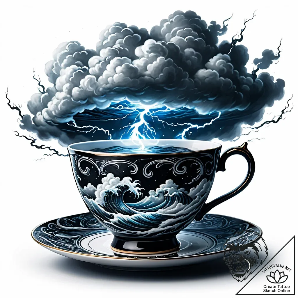 A teacup with a storm inside - style Jaeger Simple - tattoo sketch (10.11.2025 11:40)