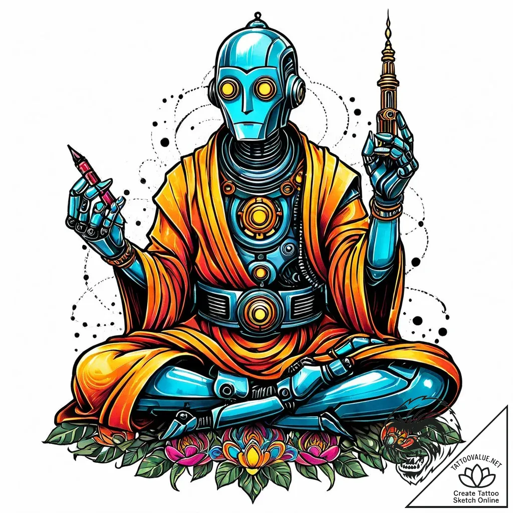 A robot monk in meditation, concept art for t... - style Jaeger Mini - tattoo sketch (10.11.2025 11:55)