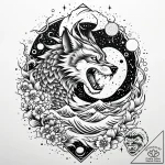 Astral wolf with galaxy fur, tattoo flash she… – style Jaeger Mini – tattoo sketch (10.11.2025 12:07)