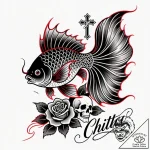 Fighting fish (beta) with fins like silk robe… – style Flux Inscriptions – tattoo sketch (10.11.2025 12:13)