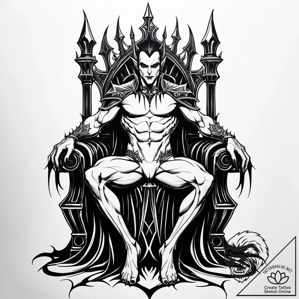 Vampire lord on a gothic throne, looking bore... - style Jaeger Simple - tattoo sketch (10.11.2025 12:16)