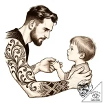 Man’s hand holding a child’s hand, ink illust… – style Flux Inscriptions – tattoo sketch (10.11.2025 12:25)