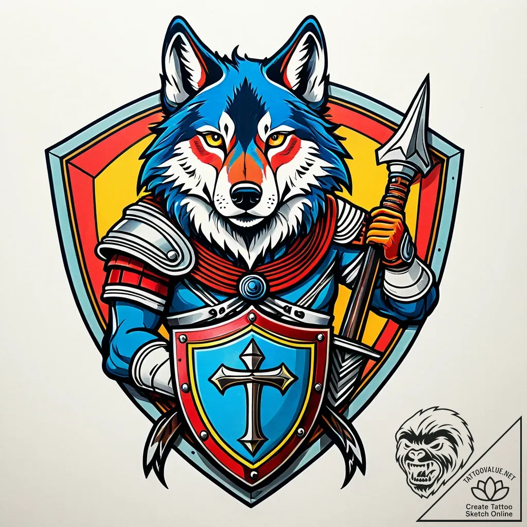 Tattoo sketch, astrid with wolf and shield, w... - style Jaeger Simple - tattoo sketch (10.11.2025 12:28)