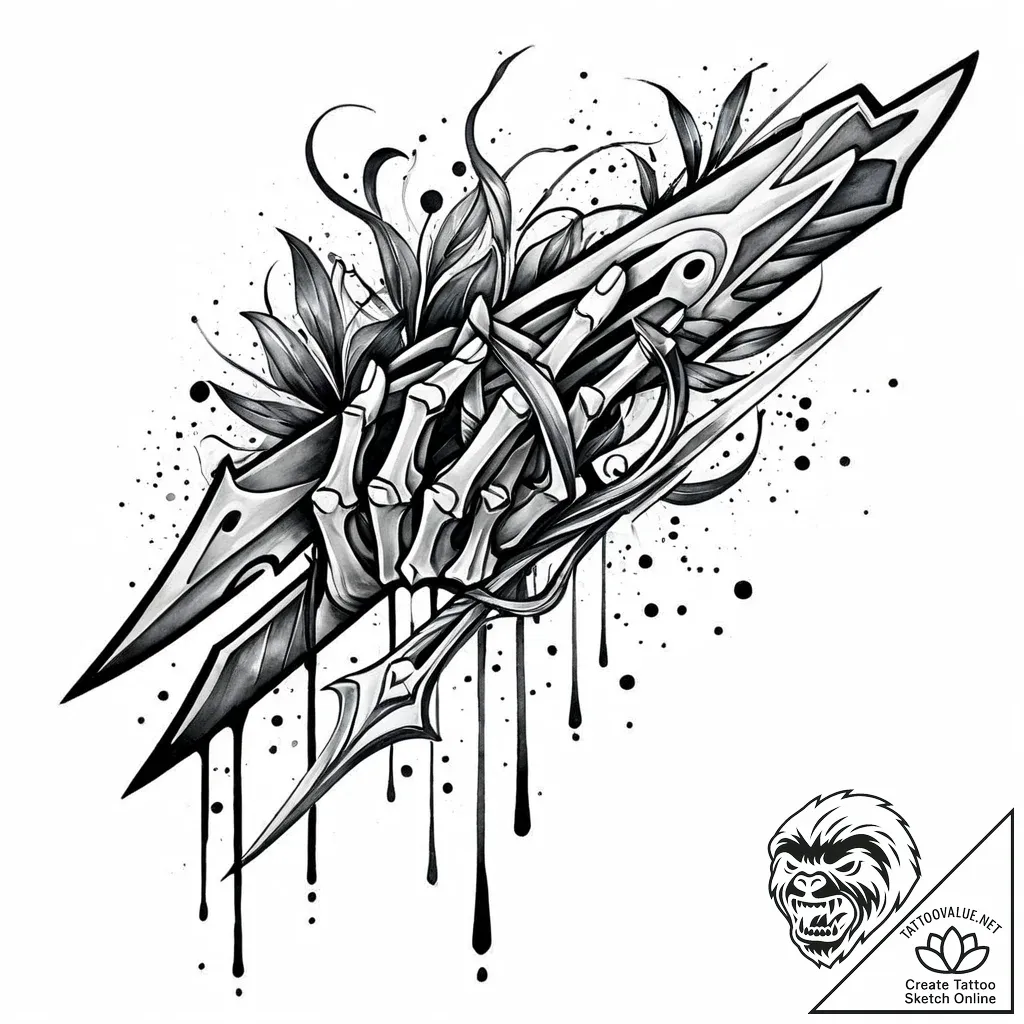 Ivory blade in skeletal grip, artistic tattoo... - style Jaeger Mini - tattoo sketch (10.11.2025 12:31)