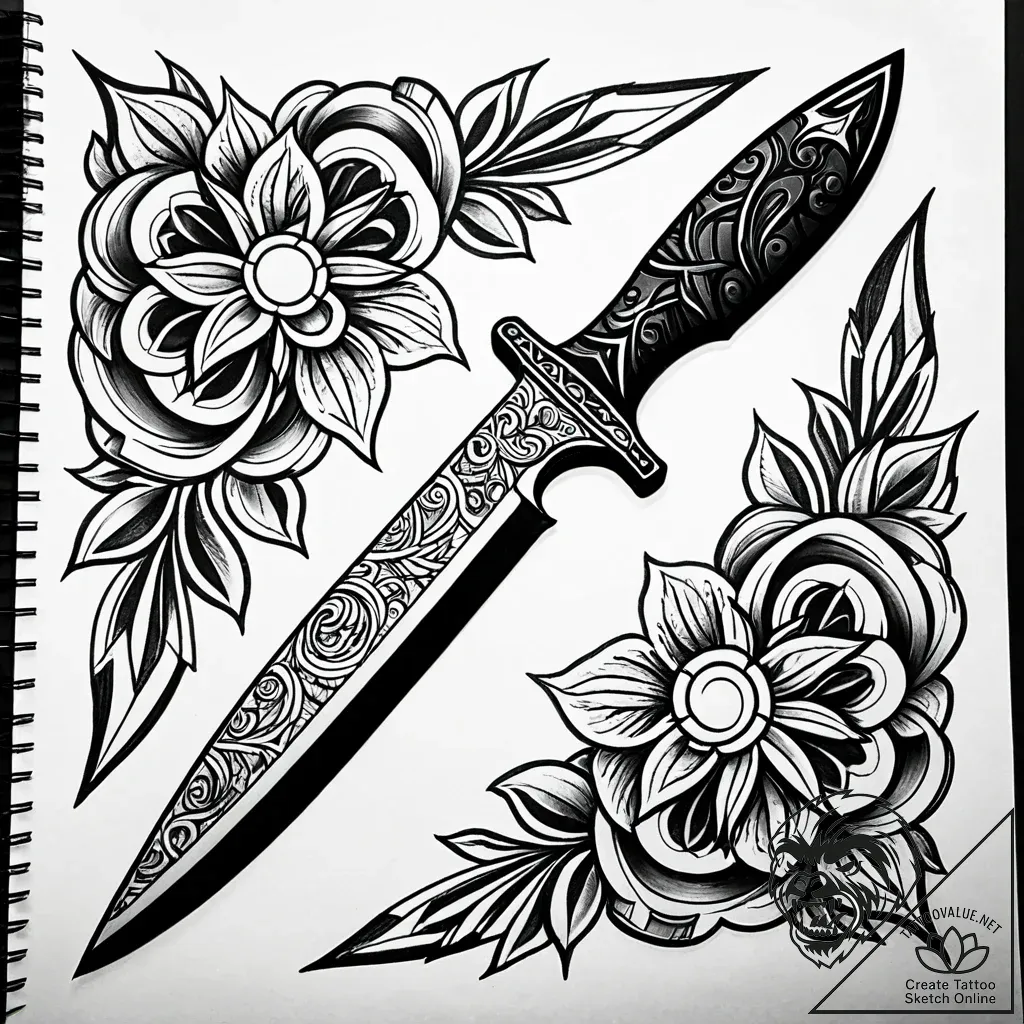Us marine's "ka-bar" knife, classic and relia... - style Jaeger Simple - tattoo sketch (10.11.2025 12:40)