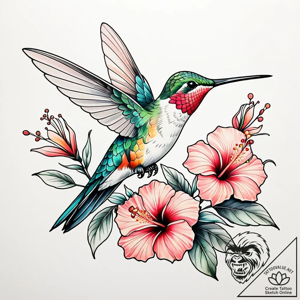 Tattoo sketch, delicate colibri bird feeding... - style Jaeger Simple - tattoo sketch (10.11.2025 12:51)