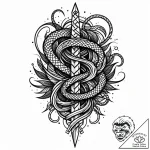 Dagger through serpent coil, artistic tattoo… – style Jaeger Mini – tattoo sketch (10.11.2025 12:55)