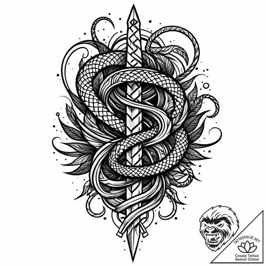 Dagger through serpent coil, artistic tattoo... - style Jaeger Mini - tattoo sketch (10.11.2025 12:55)