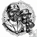 Gas mask connected to a pair of rusted, indus… – style Jaeger Mini – tattoo sketch (10.11.2025 13:06)