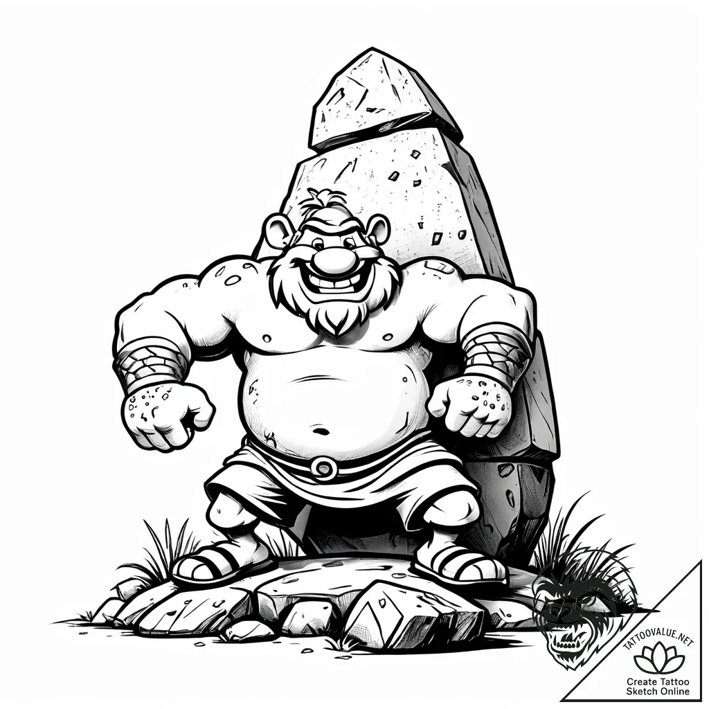 Tattoo sketch, obelix carrying giant menhir w... - style Jaeger Simple - tattoo sketch (10.11.2025 13:15)