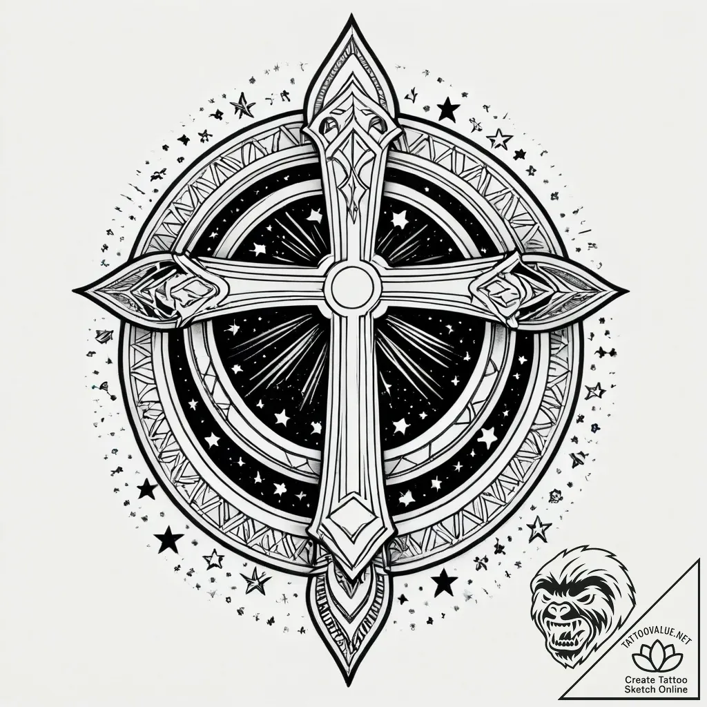 Bone gate opening to stars, tattoo flash shee... - style Jagger Old - tattoo sketch (10.11.2025 13:21)