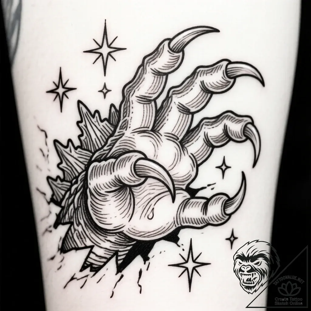 Kaiju claw tearing starlight, tattoo drawing... - style Flux Inscriptions - tattoo sketch (10.11.2025 13:25)