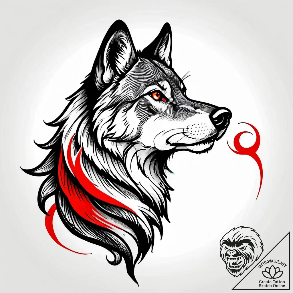 Tattoo sketch, howl with flaming hair, magica... - style Jagger Old - tattoo sketch (10.11.2025 13:33)