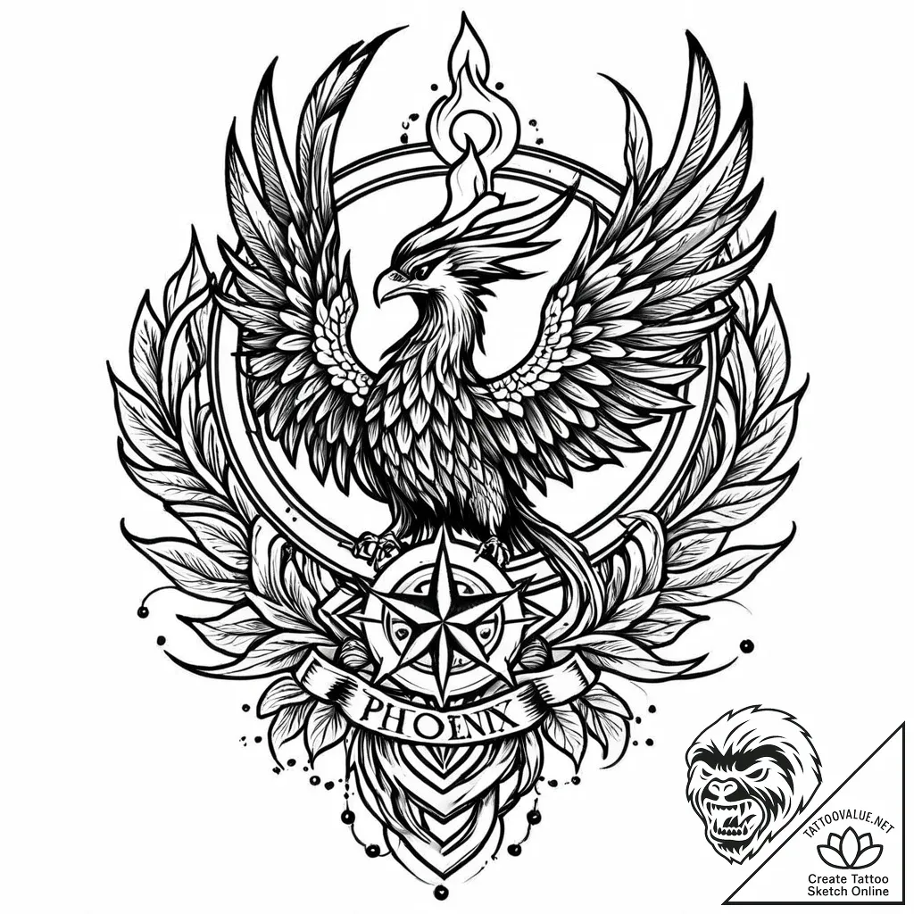 Phoenix, tattoo flash sheet design, clear ima... - style Jaeger Mini - tattoo sketch (10.11.2025 13:43)