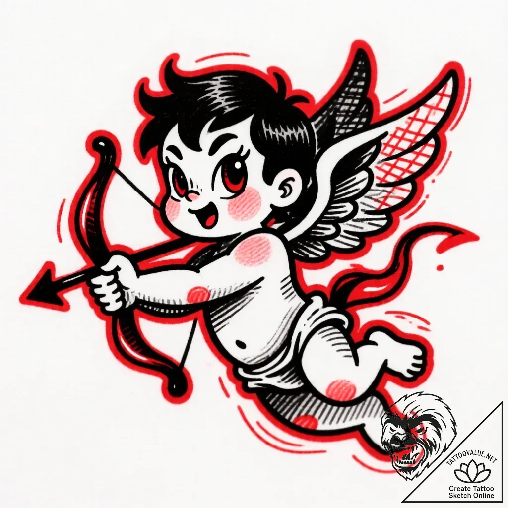 Cupid, tattoo sketch design, new school tatto... - style Flux Inscriptions - tattoo sketch (10.11.2025 13:49)