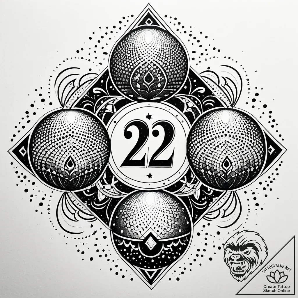 Tattoo sketch, 22 surrounded by glowing orbs,... - style Jaeger Simple - tattoo sketch (10.11.2025 14:04)