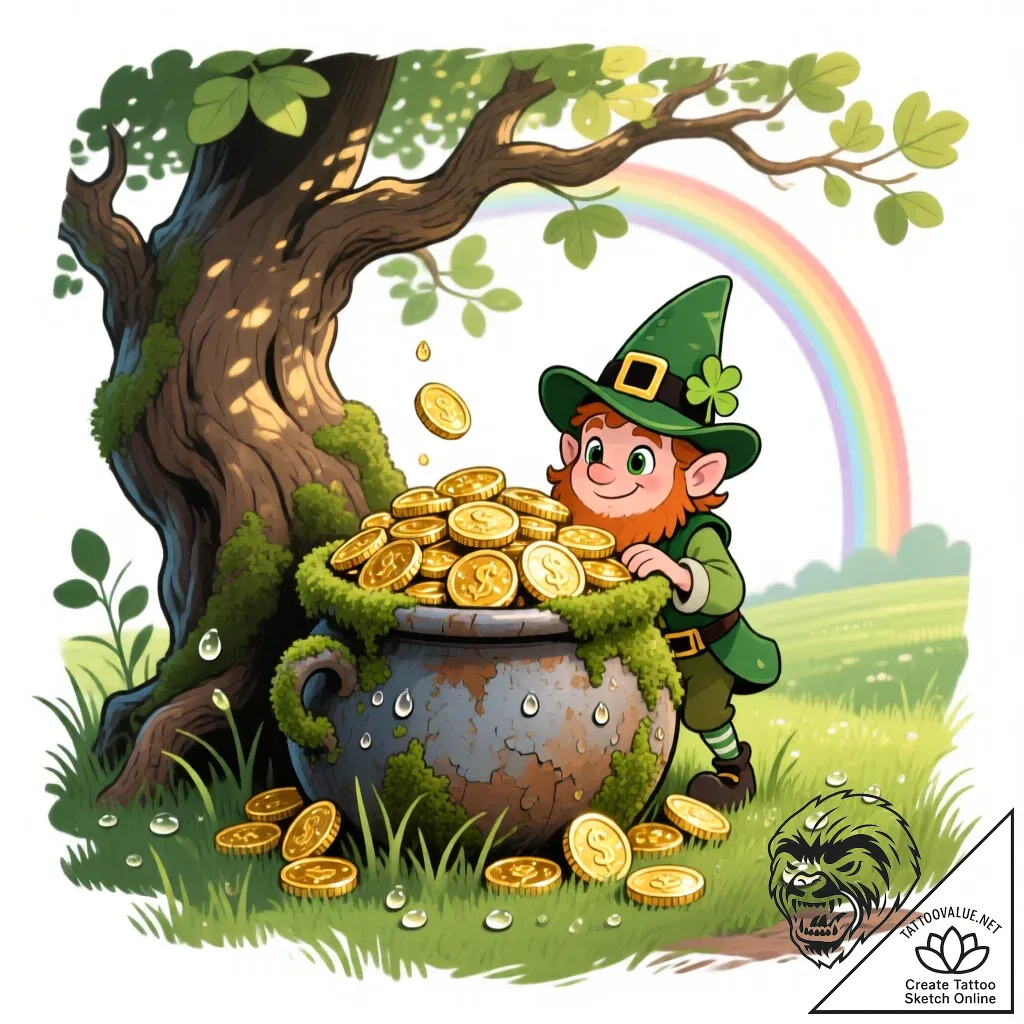 Leprechaun's pot of gold - style Flux Inscriptions - tattoo sketch (10.11.2025 14:13)