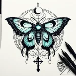 Opal moth beneath crescent moon, tattoo sketc… – style Jaeger Simple – tattoo sketch (10.11.2025 14:16)