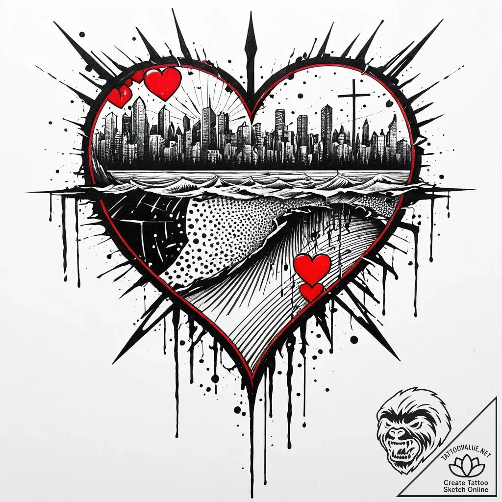 Glass heart being shattered by a sound wave,... - style Jaeger Mini - tattoo sketch (10.11.2025 14:18)