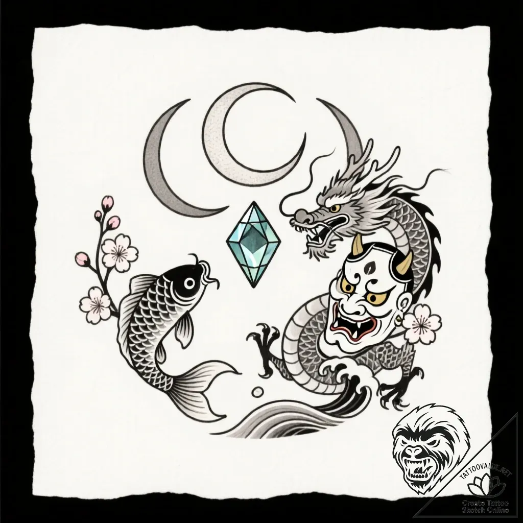 Triple moon goddess symbol, with the full moo... - style Flux Inscriptions - tattoo sketch (10.11.2025 14:25)