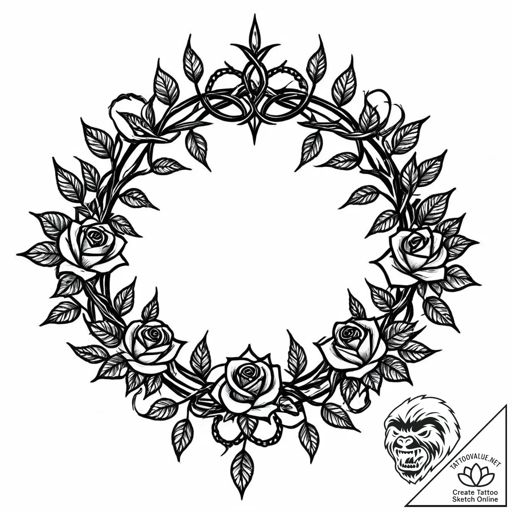 Crown of thorns blooming with black roses, in... - style Jaeger Mini - tattoo sketch (10.11.2025 14:31)