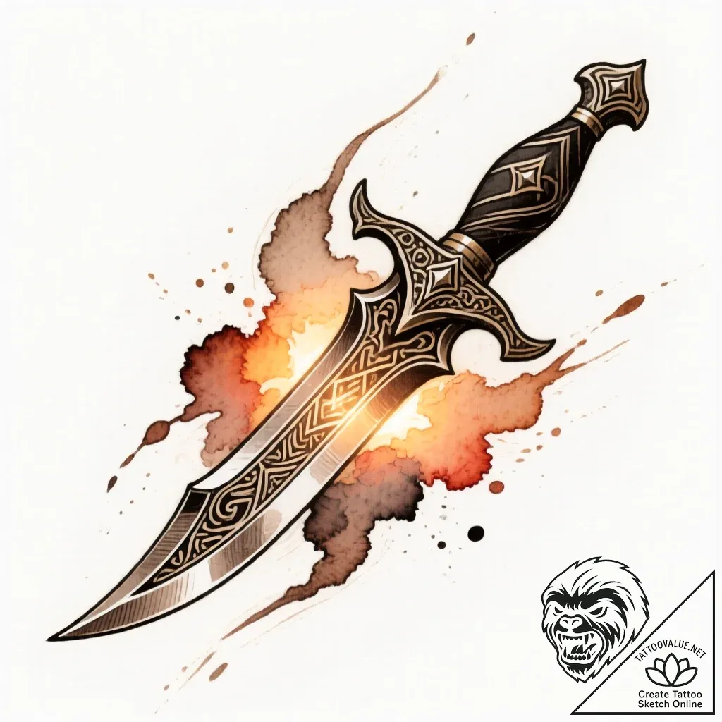Etched blade between twin moons, concept art... - style Flux Inscriptions - tattoo sketch (10.11.2025 14:37)