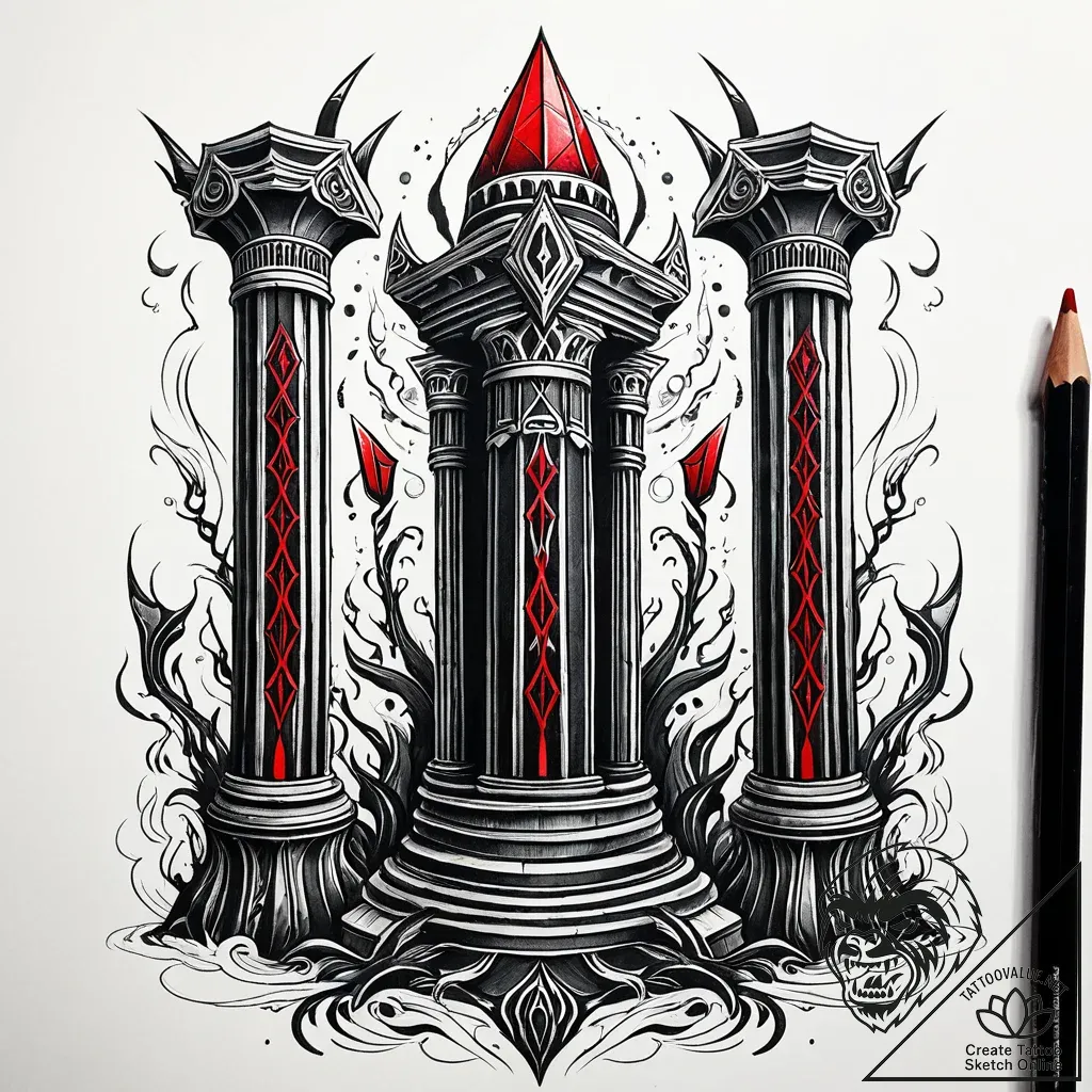 Bone pillars rising from mist, ink illustrati... - style Jaeger Simple - tattoo sketch (10.11.2025 14:52)