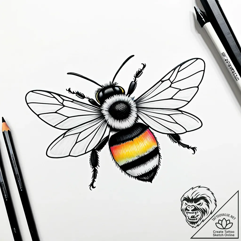 Tattoo sketch, tiny minimalist bee hovering n... - style Jaeger Simple - tattoo sketch (10.11.2025 15:04)