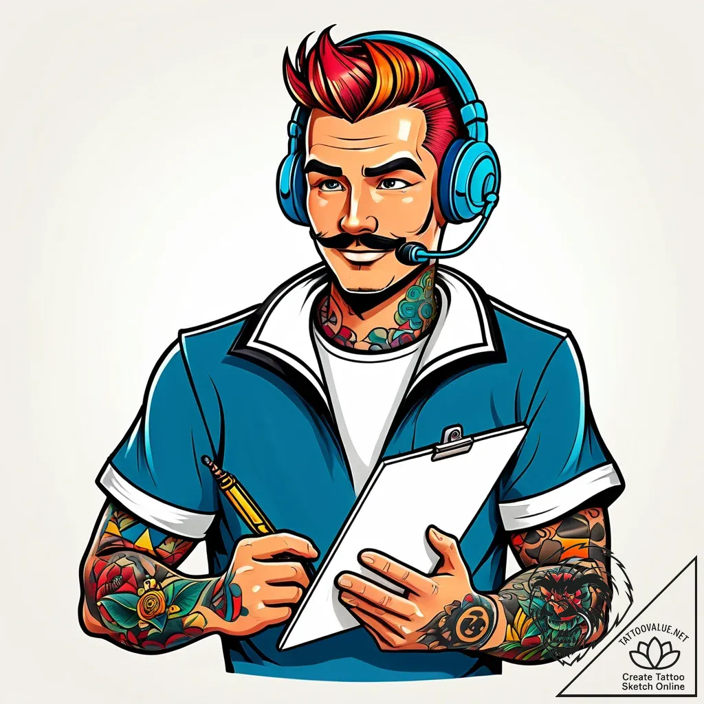 Eskizto, tattoo sketch, mike with headset and... - style Jaeger Simple - tattoo sketch (10.11.2025 15:16)
